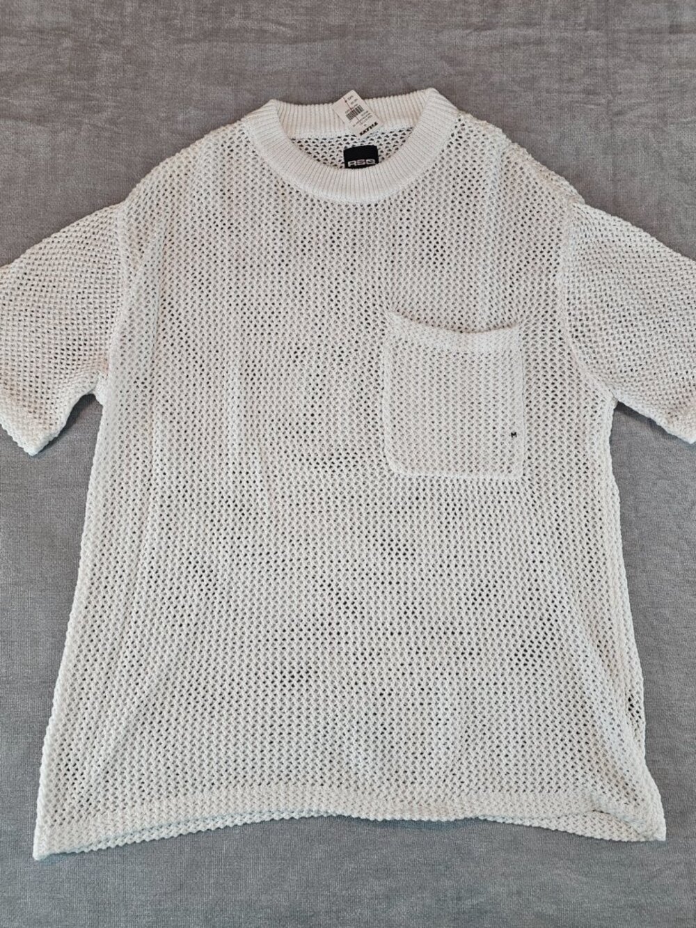 RSQ Mens Sweater Polo Shirt Short Sleeve White Knit Cotton Medium Net Top